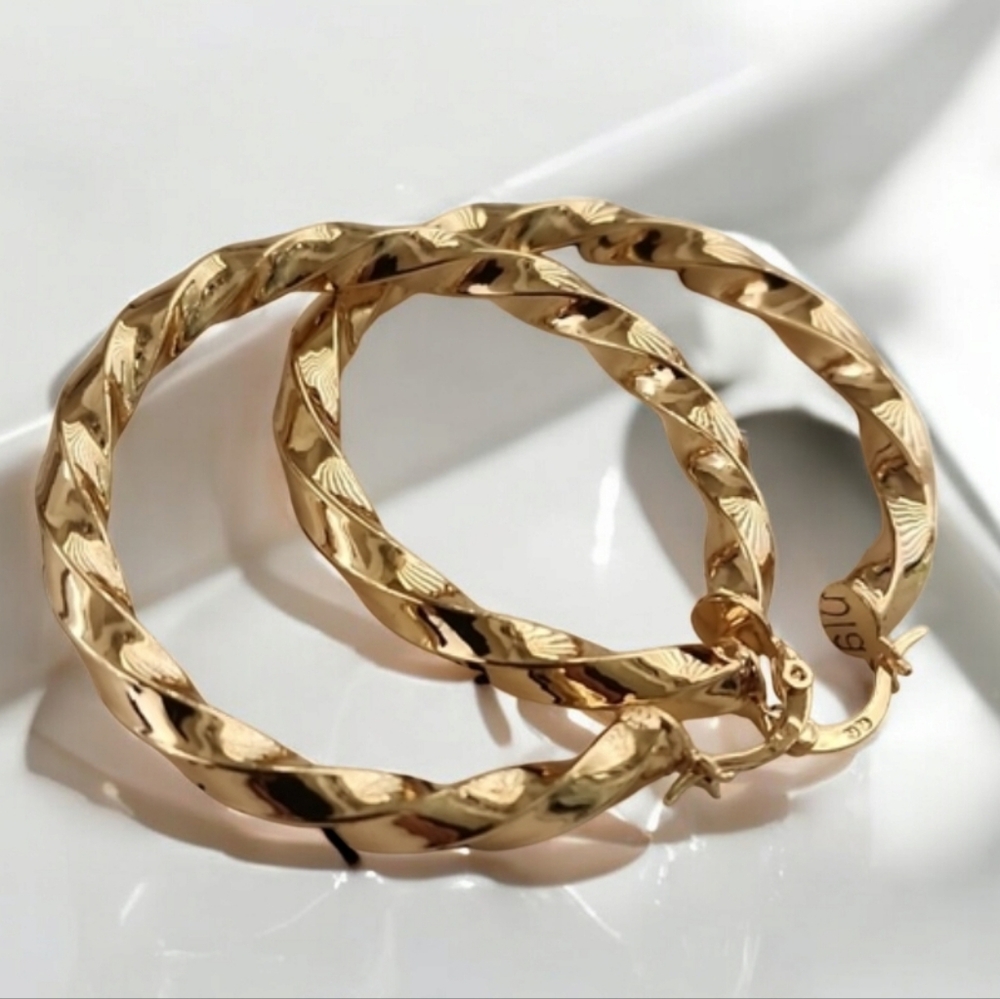 GOLD Hoop Earrings Twisted Chunky Thick Hoops Y2K Statement Hip Hop - Picture 3 of 14